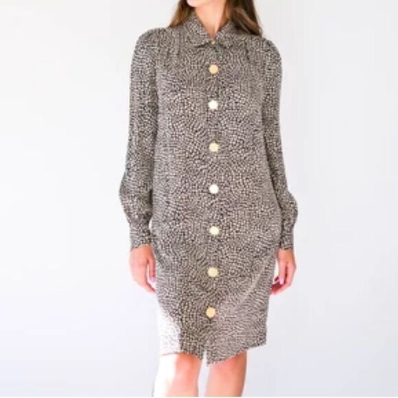 Vintage Diane Von Furstenberg Black & Taupe Animal Print Silk Shirt Dress 4 - Picture 1 of 8
